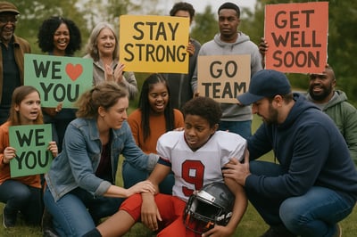 A supportive community rallying around an injured young football player A supportive community rallying around an injured young football player