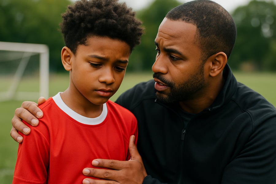 Young football player receiving support Young football player receiving support